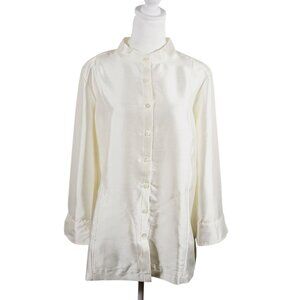 Linea by Louis Dell' Olio, Cream Silk Look, Button Tunic SZ12 Chic Sophisticated